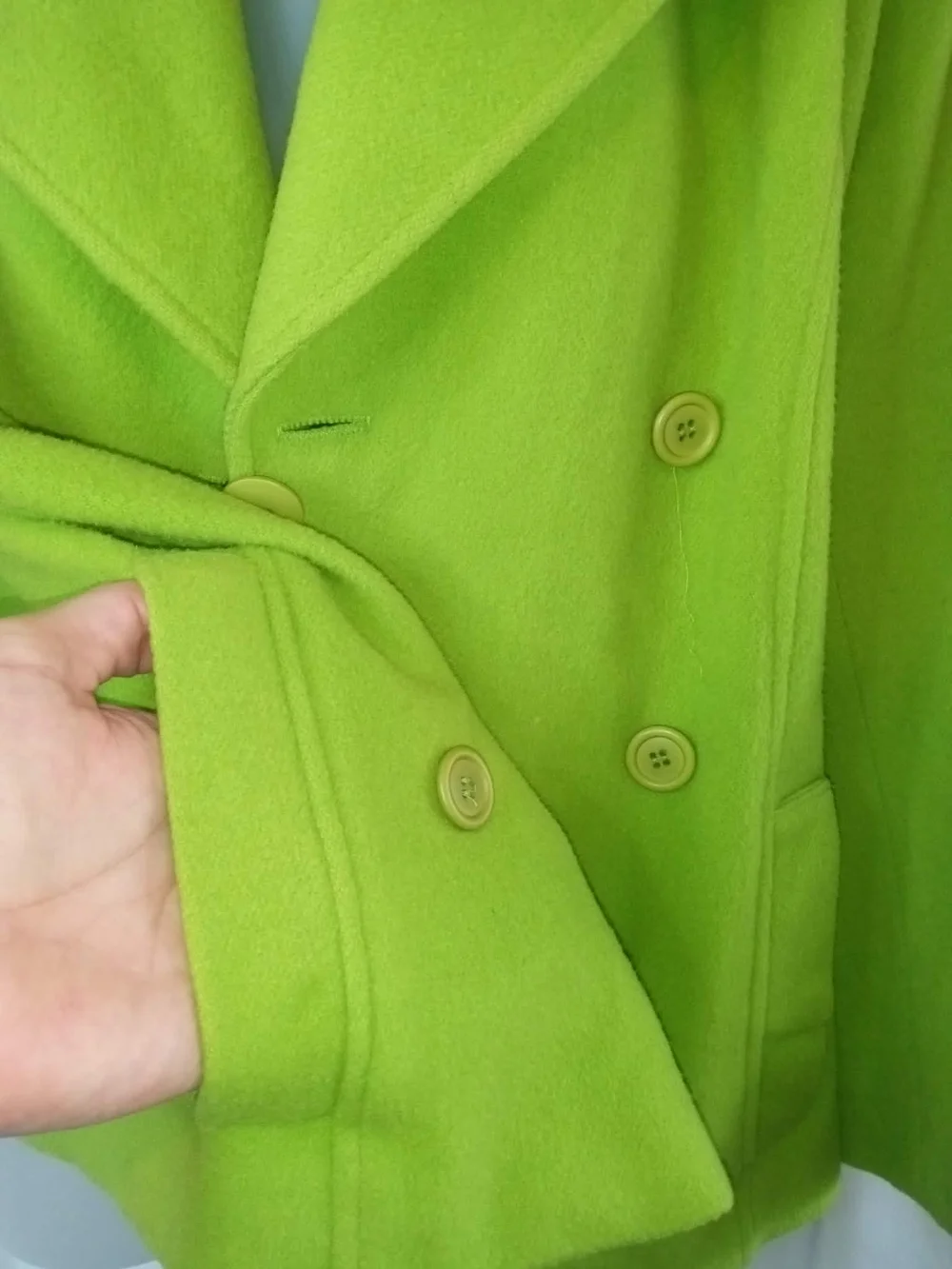 Vintage Wool Gloria Vanderbilt Bright Lime Green Double-Breasted Pea Coat Office